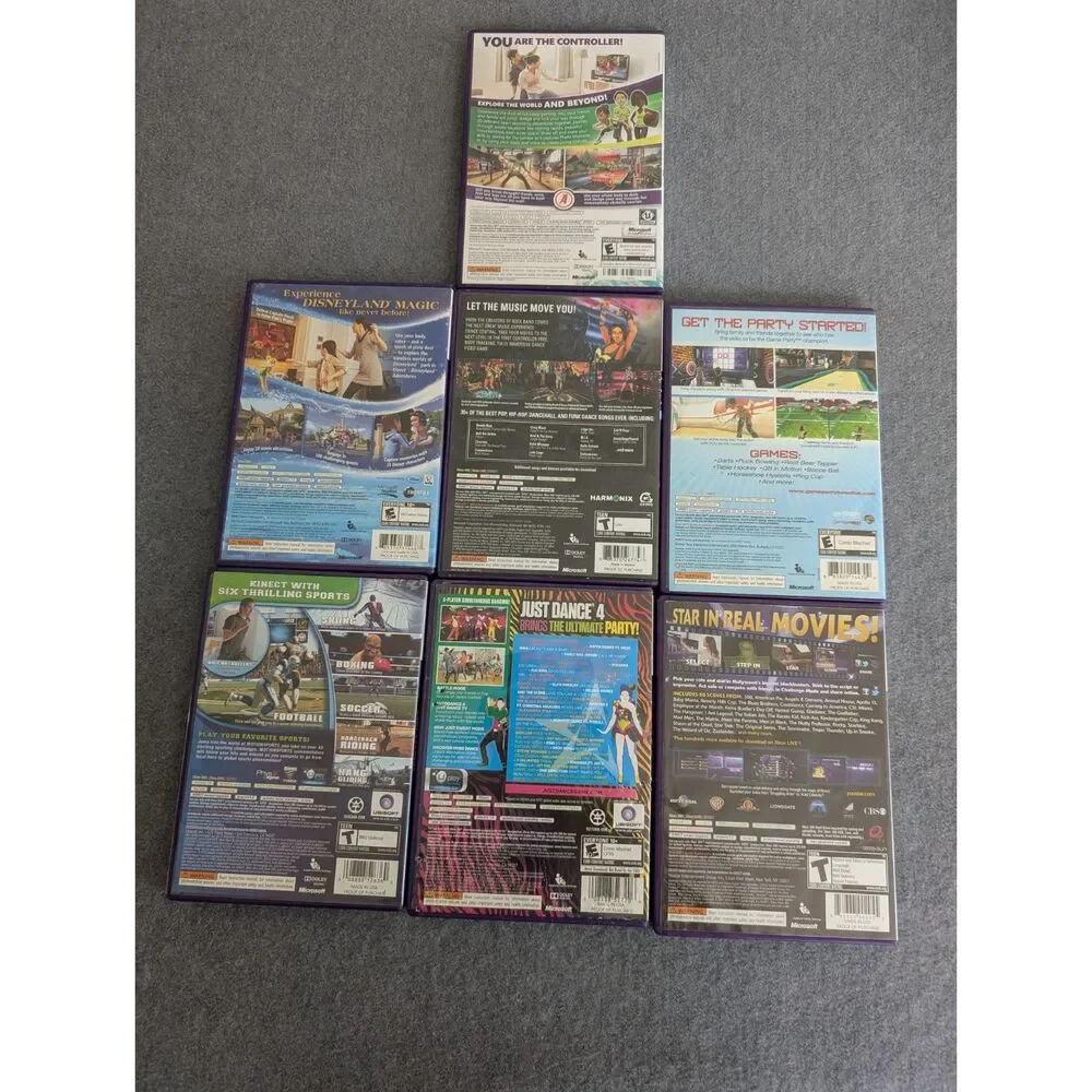 Xbox 360 Kinect Bundle Lot of 7 - Just Dance 4 Dance Central Disneyland & More